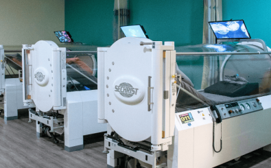 Dive into our modern hyperbaric chamber designed for comfort and results.